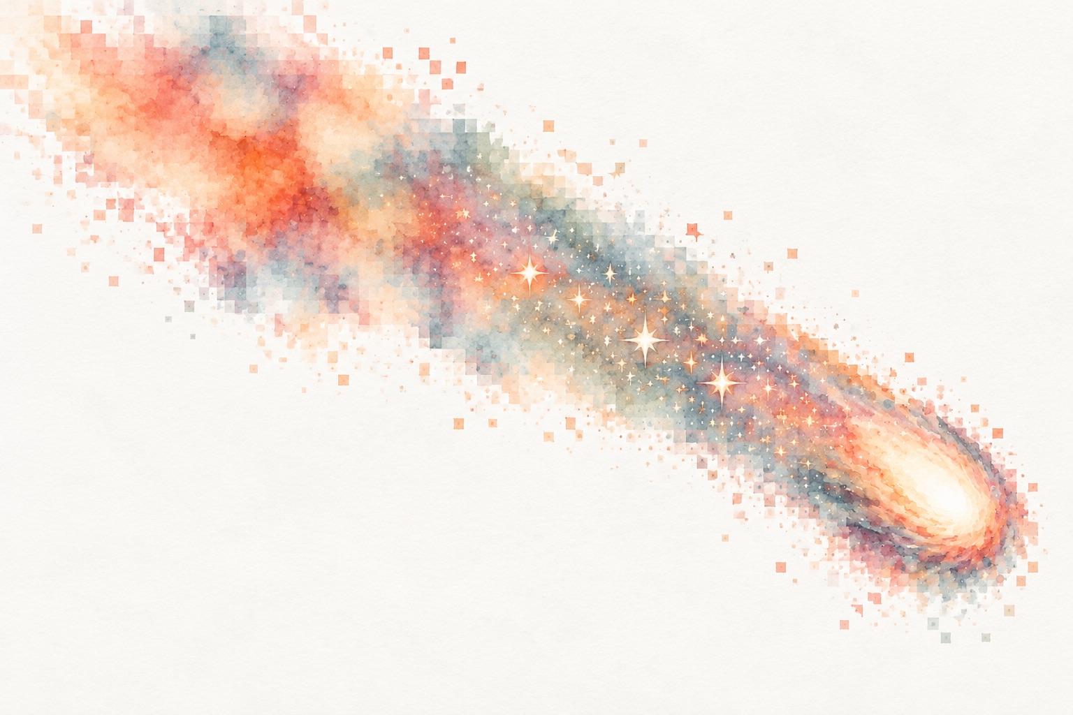 A watercolour comet whose oldest stars blur into a soft glowing cloud